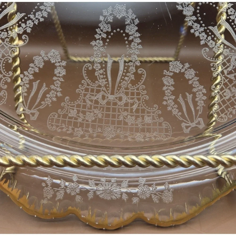 Vintage 40's-60's Serving Tray Or Cake Plate. Pressed Glass Intricate Lace B#5